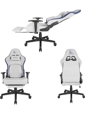 SBN - Store MC-8663B Typhoon Oyuncu Koltuğu Gri Mavi, Terletmez Kumaş, Yatabilen Sırt, Yükseklik Ayarlı Kol Desteği, Ergonomik Gaming Chair, 120-139 kg Taşıma Kap