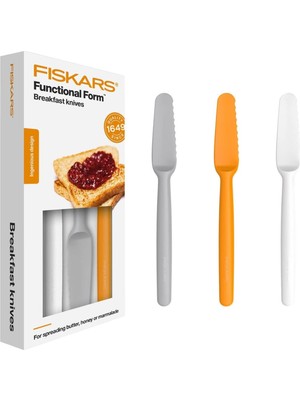 Fiskars Fruehstuecksmesser 3 Parça, Toplam Uzunluk: 22 Cm, Plastik, Beyaz/turuncu/gri, Fonksiyonel Form, 1016121