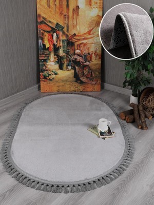 My Evilla Modern Dekoratif Örgü Saçaklı Simirna Peluş Halı Yolluk Açık Gri 80 x 150