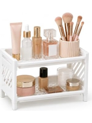 Die Grup Orret Home Masa Üstü Plastik 2 Katlı Organizer Düzenleyici Raf, Tezgah Üstü Mutfak Banyo Kozmetik Ofis Düzenleyici, Dolap Içi Çok Amaçlı Beyaz Raf, 23 x 15,5 x 15,5 cm