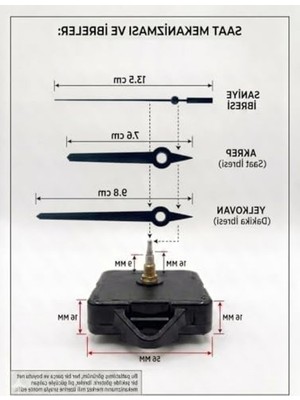 Die Grup Sessiz Duvar Saat Mekanizması, 16 mm Şaft ile