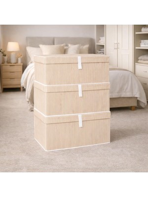 Pazar Kapısı Çok Amaçlı Düzenleyici Kapaklı Sandık Tipi Kutu Hurç Organizer 3 Lü Set (Kahverengi, Mega 60 x 40 x 30)