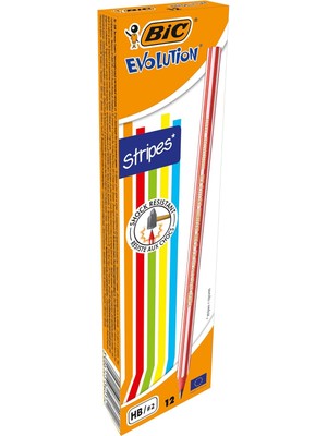Evolution Stripes Kurşun Kalem 12'li Kutu,kıymık Oluşturmaz, Çiğnemeye Karşı Dayanıklı, Kolay Açılır