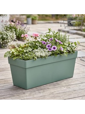 Die Grup Yalı Balkon Saksı Drenajlı Izgaralı Plastik Bahçe Veranda Saksısı (1 Adet, Yeşil, 10.8 Litre)
