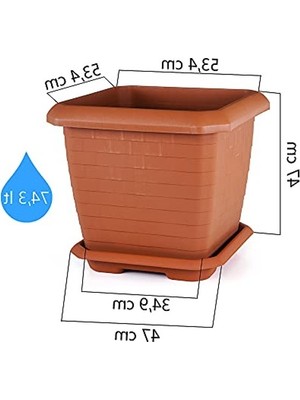 Die Grup 53.4 cm Boyutlarında Tabaklı Kare Saksı, 74.3 Litre Kapasite