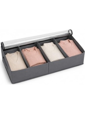 Die Grup Orret Home Baza Altı 4 Bölmeli Ayarlanabilir Sandık Hurç Organizer, 73X40X16 cm Şeffaf Kapaklı Gri Kıyafet Saklama Kutusu, Yatak Altı Dolap Içi Düzenleyici, Battaniye Nevresim Kazak Hurcu