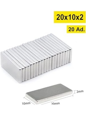 Die Grup Dünya Magnet 20 Adet - Köşeli Neodyum Mıknatıs, 20X10X2 Mm, Süper Güçlü Magnet, N35 Kalite