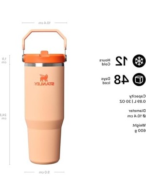 Die Grup Stanley Iceflow Flip Straw Tumbler Pipetli Termos Su Şişesi 0.89 Litre - Orange Sherbet | Paslanmaz Çelik