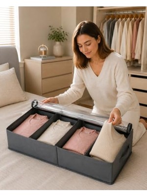 Die Grup 73X40X16 cm Baza Altı Ayarlanabilir Organizer, Şeffaf Kapaklı Saklama Kutusu