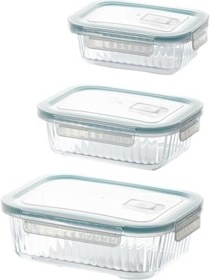 Die Grup Porsima Sd-12-Fgy Kilitli Sızdırmaz Kapaklı Hava Tahliye Contalı Çok Amaçlı Cam 3lü Erzak Yiyecek Saklama Kabı Seti - 1030-620-330ML