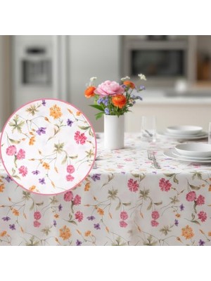 Die Grup Baskılı Yıkanabilir 140 x 200 cm Masa Örtüsü Mutfak Bahçe Piknik Masa Örtüsü I Pembe Ağırlıklı Çiçek Desenli