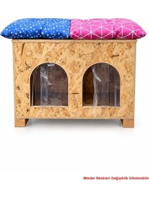 Die Grup Reyo 2 Bölmeli 2 Minderli Yerden Yüksek Kedi Yuvası, Su ve Isı Yalıtımı Iç ve Dış Mekan Kedi Barınağı Osb, Kedi Evi 61X41X36 cm CAT51M