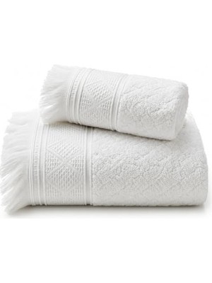 Die Grup Sogud Valmia 2'li Banyo Havlu Seti -%100 Pamuk Jakarlı Büyük Boy Banyo Havlusu 90X150 cm - El Yüz Havlusu 50X90 cm - Yumuşak Püsküllü Çeyizlik Takım - Yüksek Emicilik - Kadın Erkek - Beyaz