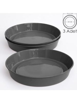 Die Grup Saksı Tabağı Klasik Tabak Parlak Plastik Altlık (Antrasit, 23CM)