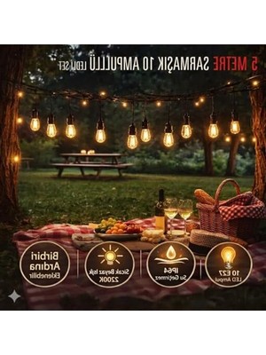 Die Grup 10 Ampullü LED Dış Mekan Aydınlatma Seti, 5 Metre Uzunlukta