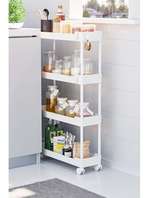 Die Grup Beyaz 4 Katlı Tekerlekli Düzenleyici, Mutfak ve Banyo Için Ideal
