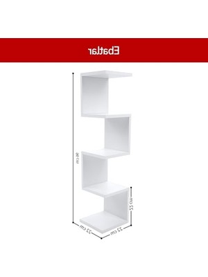 Die Grup Beyaz, 4 Raflı Köşe Duvar Rafı, Duvara Monte ve Çok Amaçlı Kullanım