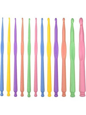 Die Grup Aelike Plastik Tığ Kancası, Seyahat Için, Ergonomik Set, Artritik Eller Için, 12'li Paket 2 – 10 mm Plastik Iğneler, Çeşitli Yün Kalınlıkları Için, Yeni Başlayanlar Için Çocuk Seti