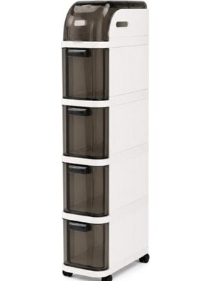 Odea Pro Slim Tekerlekli Organizer Dolap, 4 Çekmeceli Dar Alan Depolama Ünitesi, Banyo, Mutfak ve Çamaşır Odası Için Çok Amaçlı Aralık Dolabı, 95X20X38,5 cm
