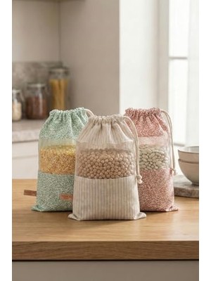 Die Grup 3 Adet Bakliyat Kesesi Orta Boy 20X28 Erzak Kuru Gıda Saklama Kabı Torbası Fileli Bez Soft-Set 101