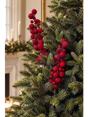 BeySüS Yılbaşı Ağacı Süsü Bordo Kadife Kokina Dalı 41 cm 2li