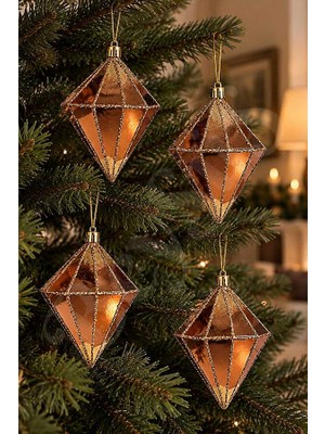 BeySüS Yılbaşı Ağacı Süsü Kahverengi-Gold Elmas 12 cm 4lü