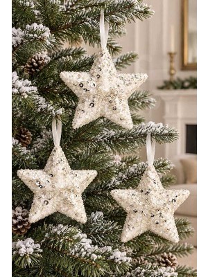 BeySüS Yılbaşı Ağacı Süsü Beyaz Yıldız 12 cm 3lü