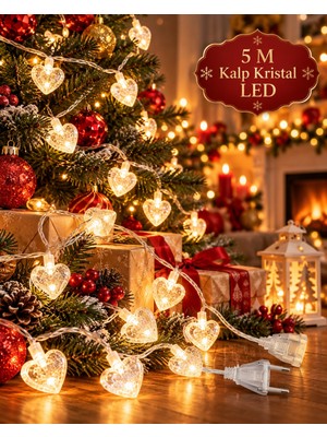 Nunu 5 Metre Kalp Kristal LED Işık Gün Işığı Dekoratif Kalpli Işık Zinciri Yılbaşı Ağacı Süsü Ev Oda ve Parti Aydınlatması