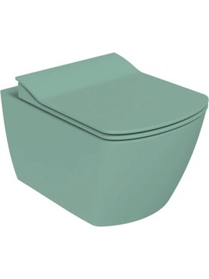 Creavit Elegant Rim-Off Kanalsız Asma Klozet ve Creavit Yavaş Kapanan Klozet Kapağı Nil Yeşil EG321-00NY