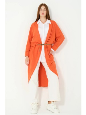 Hatunatila Triko Oversize Panço Hırka Turuncu - 8556
