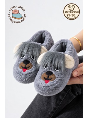 Albishoes Köpek Desen Pofuduk Bebek Çocuk Ev Botu Panduf Yumuşak Tüylü Kaydırmaz Taban Bebek Panduf