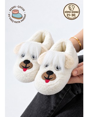 Albishoes Köpek Desen Pofuduk Bebek Çocuk Ev Botu Panduf Yumuşak Tüylü Kaydırmaz Taban Bebek Panduf