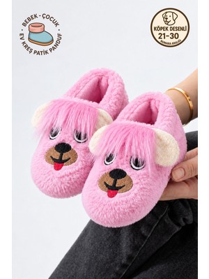 Albishoes Köpek Desen Pofuduk Bebek Çocuk Ev Botu Panduf Yumuşak Tüylü Kaydırmaz Taban Bebek Panduf