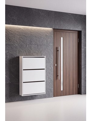 Sarmobi 3 Kapaklı Duvara Monte Düşer Kapak Ayakkabılık Y:11 D:24 G:70 / Beyaz