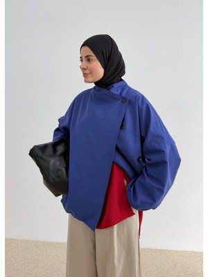 Moda Aksa 7782 Kruvaze Dik Yk Trençkot Saks Mavi