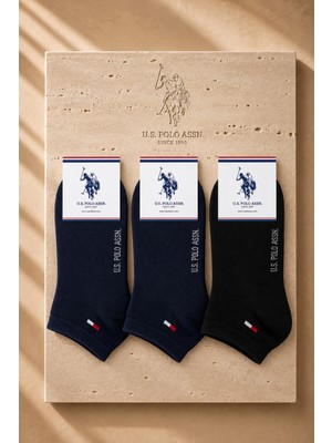 U.s. Polo Assn. 3 Çift Patik Çorap Düz Esnek Pamuklu Günlük Rahat Kullanım