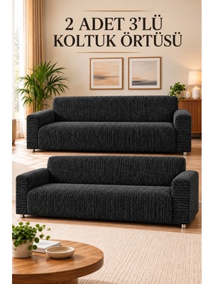 Lemmoni Altınkoza 2 Adet 3 Kişilik Koltuk Kılıfı Koltuk Örtüsü, Esnek Yıkanabilir Kanepe Kılıfı, Çekyat Örtüsü, Koltuk Koruyucu Likralı Lastikli 3+3