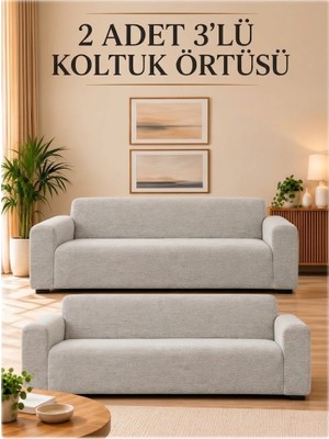 Lemmoni Altınkoza 2 Adet 3 Kişilik Koltuk Kılıfı Koltuk Örtüsü, Esnek Yıkanabilir Kanepe Kılıfı, Çekyat Örtüsü, Koltuk Koruyucu Likralı Lastikli 3+3