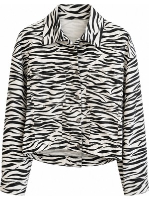 Laluvia Ekru Zebra Gabardin Ceket - 0198