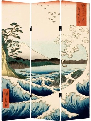 Stella Store Hiroshige 3 Kanatlı Oda Bölücü Çift Taraflı Kanvas Paravan