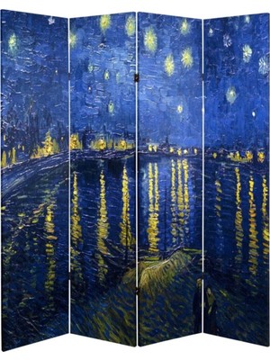 Stella Store Van Gogh 4 Kanatlı Oda Bölücü Çift Taraflı Kanvas Paravan