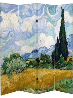 Stella Store Van Gogh 4 Kanatlı Oda Bölücü Çift Taraflı Kanvas Paravan