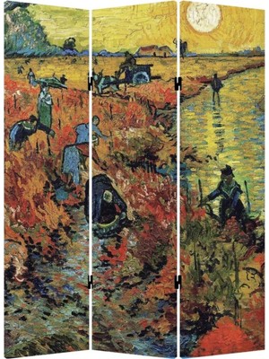 Stella Store Stellastore Vincent Van Gogh Red Vineyards 3 Kanatlı Oda Bölücü Çift Taraflı Kanvas Paravan