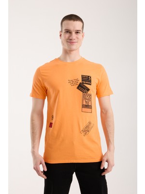 Maxi Modena Erkek Grafik Baskılı T-Shirt Sportif Kesim Günlük Kullanım - Turuncu