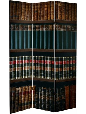 Stella Store Bookshel Library 3 Kanatlı Oda Bölücü Çift Taraflı Kanvas Paravan