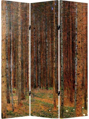 Stella Store Gustav Klimt Köknar Ağacı 3 Kanatlı Oda Bölücü Çift Taraflı Kanvas Paravan