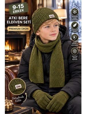 Okavango Lüx 9-15 Yaş Erkek Çocuk 3’lü Kışlık Set Ponponlu Erkek Çocuk Atkı Bere Eldiven Takımı