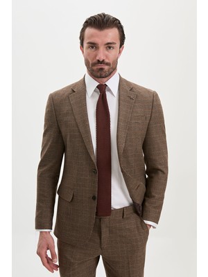 MCR Ekoseli Slim Fit Mono Yaka Yeleksiz Erkek Takım Elbise