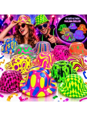 SBN - Store Neon Desenli Uv Işıkta Parlayan Parti Şapkası – Karışık 1 Adet