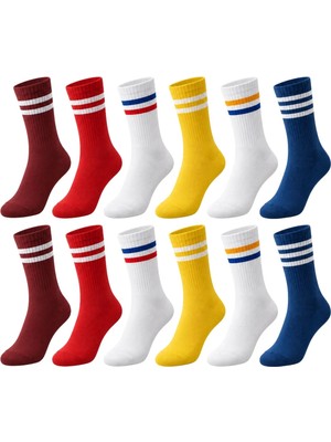SBN - Store Unisex Renkli Çorap Çizgili 12'li Set Uzun Soket Günlük Spor Kolej Stil Rahat Şık Kadın Erkek Çorabı